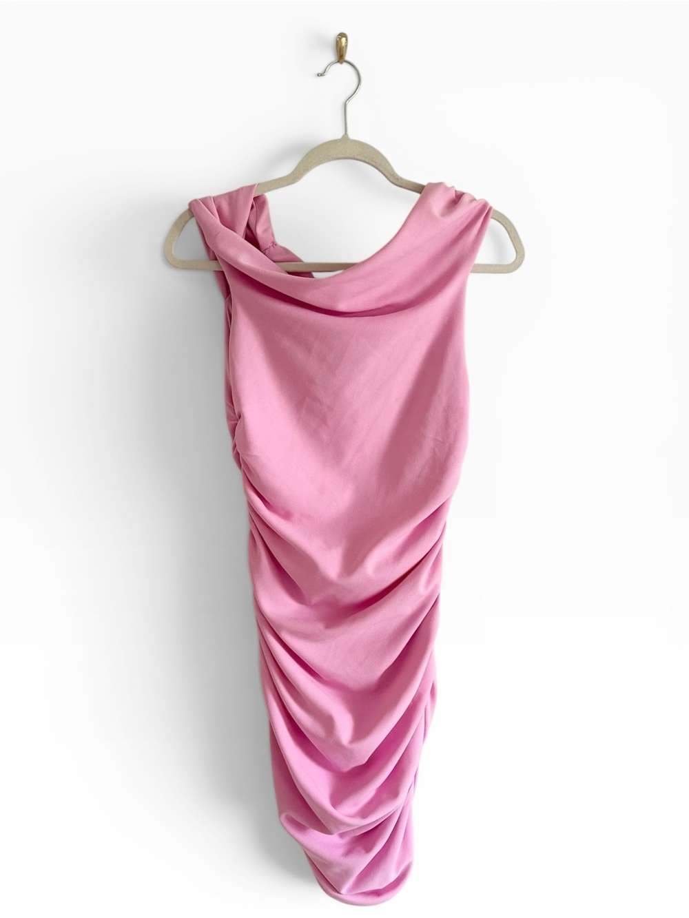 Abercrombie Pink Ruched One Shoulder Midi Dress NWT Medium Tall Wedding Guest